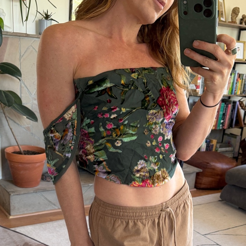Free People Velvet Cropped Tie Top - Green